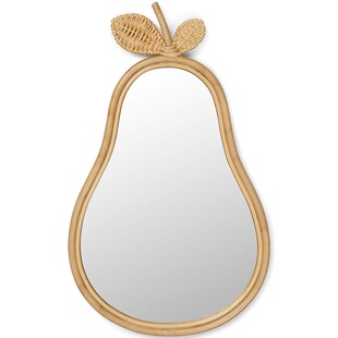丹麦ferm living 儿童房装饰镜子苹果梨创意藤编梳妆镜挂镜壁饰