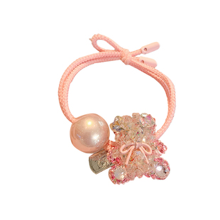 韩国新款水晶粉色小熊满钻发绳高级感可爱头绳时尚精致扎头发绳