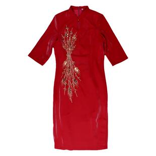 (捡漏XL3XL)2026秋季女装珠绣连衣裙长款婆婆装敬酒服妈妈装尾货