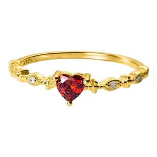 纯银红色红宝石戒指女红钻爱心石榴石水晶心形尾戒桃心18K闭口