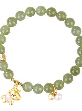 马年大吉本命年新年和田玉手链女生珍珠提溜吊坠手饰彩色小马手串