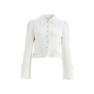 OBEG欧碧倩瓷韵月白色修身小个子短外套气质高级感洋气10501090