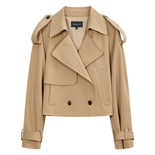 NEELLY纳俪商场同款秋冬卡其色风衣外套女短款英伦风翻领工装夹克