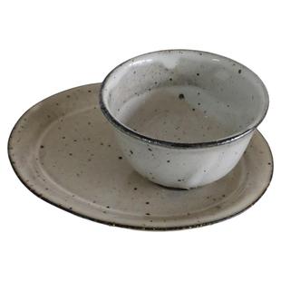 Paseo | 日本作家器 角掛政志 常滑烧波点粗陶粉引碗 粉引椭圆盘