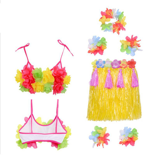 儿童流苏草裙套装夏威夷草裙舞舞台演出服装节日表演小孩舞蹈裙子