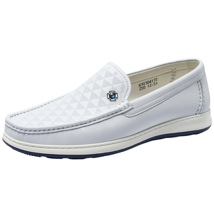 宾度男鞋春夏季男士商务休闲皮鞋男真皮套脚爸爸鞋舒适透气乐福鞋