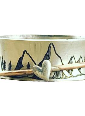 纯银山脉攀登励志刻字小爱心戒指