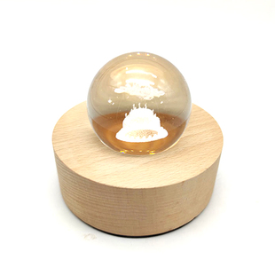 圆形k9水晶底座 LED发光水晶球小夜灯充电锂电 电池盒款 摆件底座