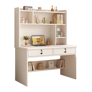 实木书桌家用学生写字桌卧室书架一体式桌子台式电脑桌学习办公桌