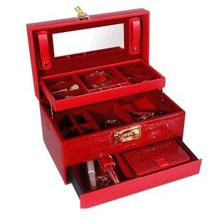 密码首饰盒收纳箱皮箱红色提彩礼金定亲聘金箱子结婚庆用品礼物