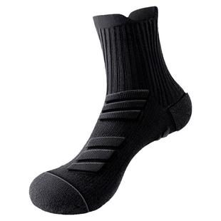 男士运动袜子男款跑步中筒冬季加厚毛巾底马拉松专业篮球袜纯黑色