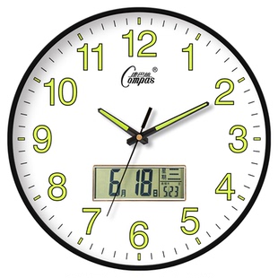 康巴丝大气简约长续航家用夜光挂钟石英钟客厅卧室挂墙时钟日历表