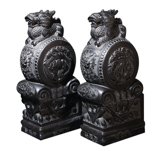 石雕门墩抱鼓石一对青石仿古大象石鼓貔貅麒麟家用庭院门口摆件