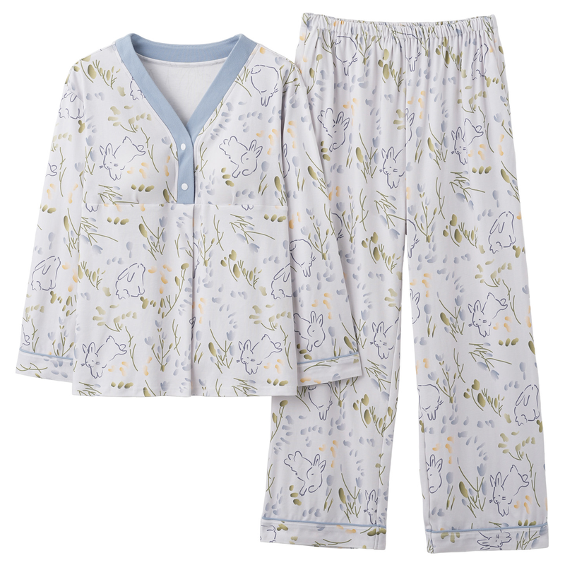 纯棉月子服自带胸垫睡衣女士春秋