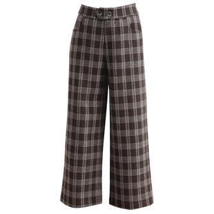 格子呢绒阔腿裤女2024新款秋冬中年妈妈休闲裤子加厚九分直筒裤冬
