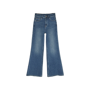 逆天好比例！不贴腿筒喇叭牛仔裤女秋冬新款加绒宽松高腰弹力长裤