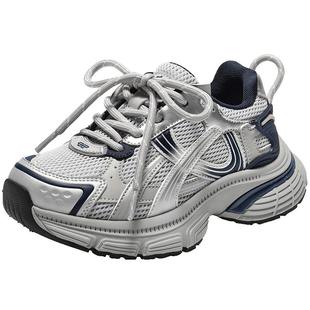 百丽厚底银灰色老爹鞋男女中童鞋2026新款商场运动休闲鞋50756A86