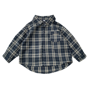 男童春秋季长袖衬衫2026新款韩版儿童帅气格子衬衣中小童时尚上衣