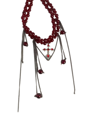 甜酷气质红色串珠叠戴流苏项链