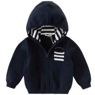 戴维贝拉儿童毛衣外套男童2025新款纯棉针织开衫男宝连帽上衣秋装