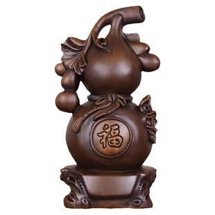 福禄葫芦摆件实木雕刻招财中式装饰祝寿礼品客厅玄关电视柜工艺品