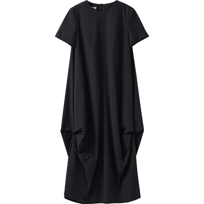 播商场同款宽松别致黑色短袖连衣裙女夏季新款裙子BDS2LD2281