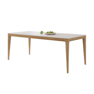 德利丰实木岩板餐桌家用小户型原木色北欧日式现代简约长方形饭桌