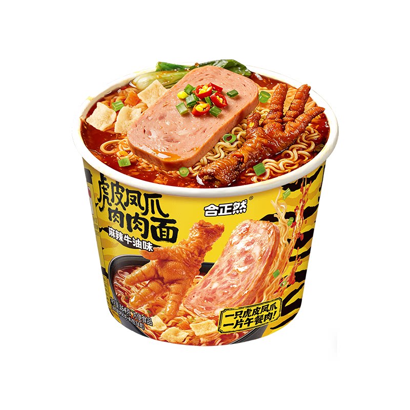 合正然虎皮凤爪肉肉面桶装方便面麻辣牛油味速食面冲泡粉面菜蛋