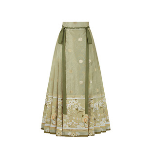 云藏月绣 新中式 原创暗香执扇绿色明制织金马面裙日常汉服女套装