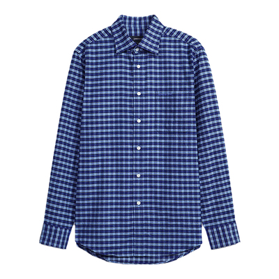 伦敦雾尖角型三色方格磨毛衬衫