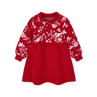 全棉时代女童连衣裙儿童新中式红色裙子女童年服公主裙拜年衣服