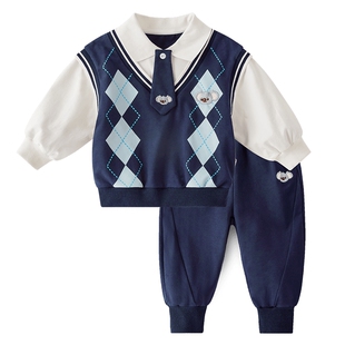 小男孩炸街衣服新款儿童春装帅气宝宝假两件童装春秋男童套装春季