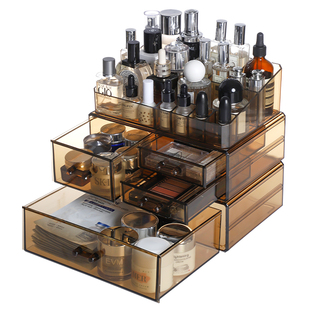 桌面化妆品收纳盒亚克力抽屉口红化妆刷盒子透明梳妆台护肤置物架