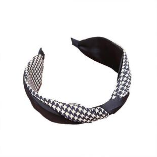 高颅顶千鸟格宽边缎面发箍女款头饰2025新款复古格子女士高级头箍