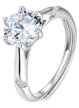 阿吉豆戒指女银色锆石指环开口戒