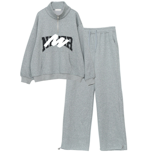 胖莹莹大码女装字母拉链休闲加绒慵懒风宽松潮流卫衣阔腿裤套装