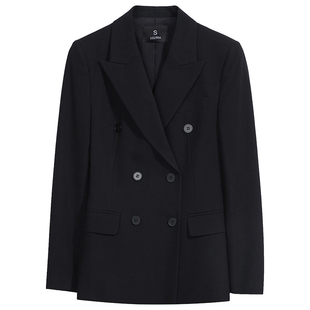 回笑藏青色职业西装女微喇叭裤套装大学生公考面试通勤正装工作服