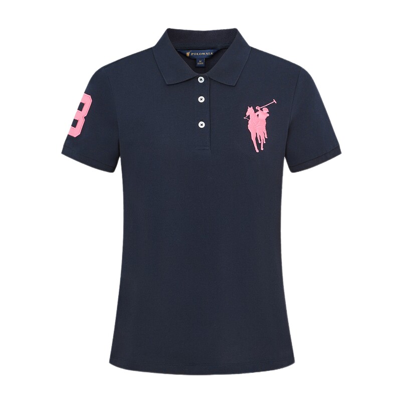 POLOWALK女式短袖POLO衫夏季新品翻领收腰打底衫休闲上衣