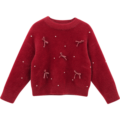 韩版立体蝴蝶结仿水貂绒毛衣