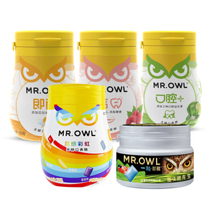 猫头鹰先生无糖口香糖19.6g*4盒彩虹木糖醇强薄荷清凉糖韩国进口