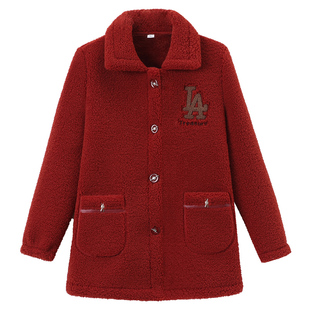 新款妈妈装冬装外套中老年女装加绒加厚颗粒绒大衣羊剪绒皮毛一体