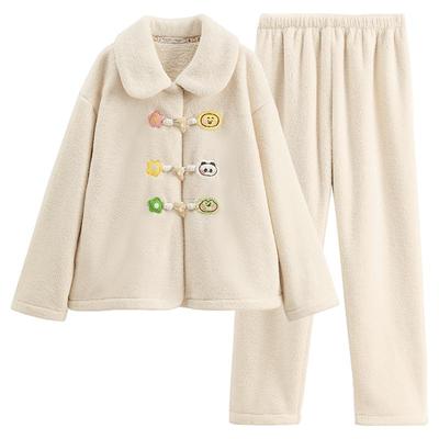 芬腾珊瑚绒睡衣女秋冬新中式套装