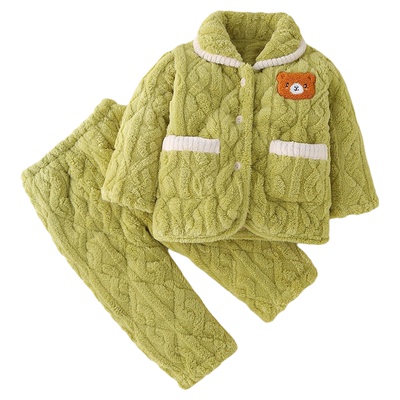 法兰绒冬季三层加厚夹棉套装