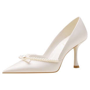 monobabie法式婚鞋女 甜美白色主纱婚鞋不累脚订婚旗袍鞋新娘单鞋