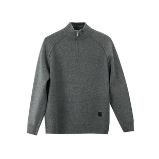 半拉链高领毛衣男士灰色宽松针织衫加厚保暖打底衫极简风2025冬季