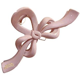 夏日皮粉色飘带蝴蝶结抓夹女2026新款高级感头发鲨鱼夹子发夹头饰