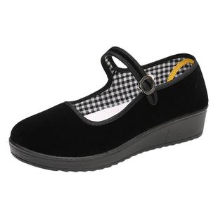 新款老北京布鞋女鞋厚底酒店工作鞋广场舞妈妈鞋黑布鞋女单鞋防滑