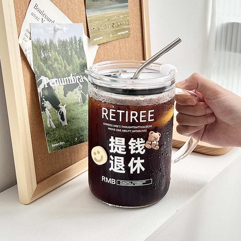 马克杯带把手高颜值大容量硼毫升硅高水杯耐高温杯1000玻璃杯吸管