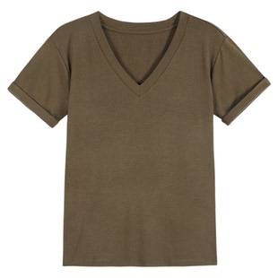 NEVA HU 纸片人 白色v领短袖t恤女简约宽松显瘦气质针织正肩上衣