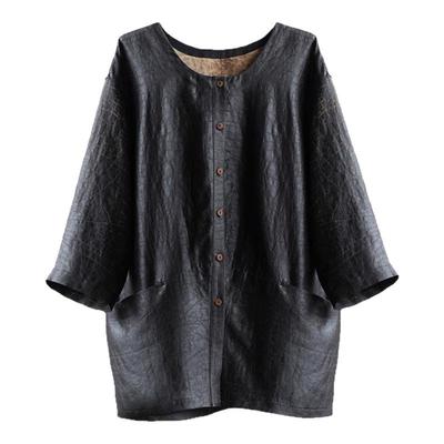 龟裂纹香云纱九分袖衬衫外套